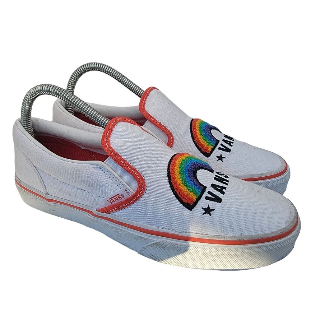 Vans Chenille Rainbow Womens 8 - Kids 6 Slip On White Sneaker Shoes - 721454